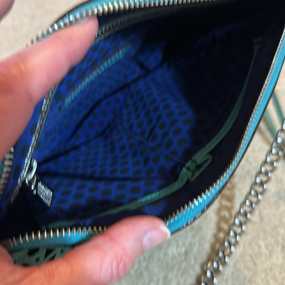 Aqua laser-cut leather Rebecca Minkoff M.A.C. crossbody bag w/ silver hardware - Picture 8 of 12